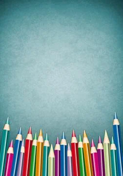 Assortment of Color Pencils on texture background. Stock Illustration