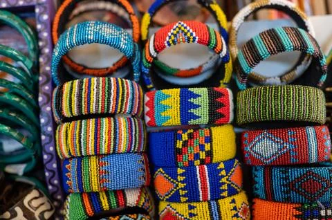 Assortment of colorful beaded bangles Stock Photos