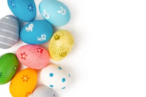Assortment of colorful easter eggs isolated on white background Stock Photos