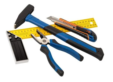 Assortment of construction hand tools on transparent background Stock Photos