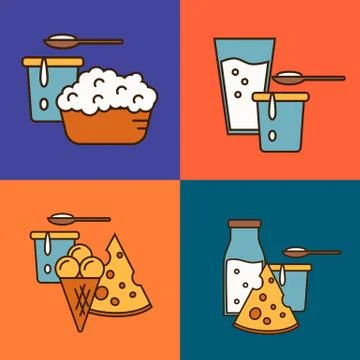 Assortment of dairy products, square composition Stock Illustration