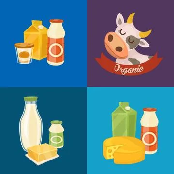 Assortment of dairy products, square composition Stock Illustration