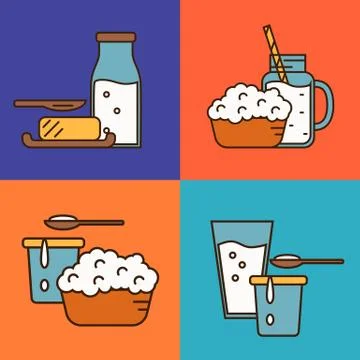 Assortment of dairy products, square composition Stock Illustration