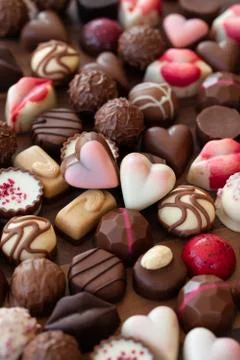 Assortment of delicious chocolates Stock Photos