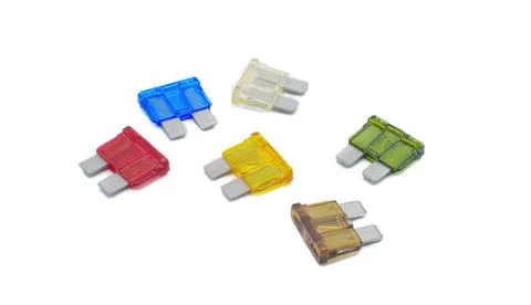 Assortment of different amp color code electrical automotive fuses isolated.. Stock Photos