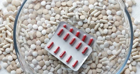 Assortment of different pills Stock Footage 312780714