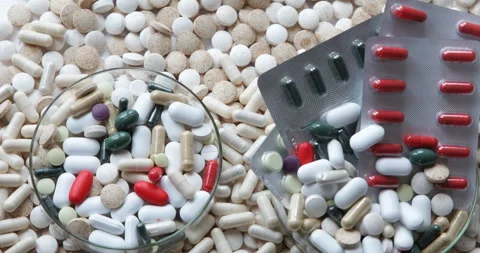 Assortment of different pills Stock Footage 312781128