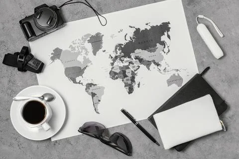 Assortment different traveling elements 3 Stock Photos