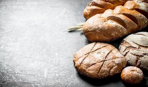 Assortment of different types of bread. Stock Photos