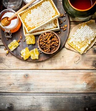 Assortment of different types of honey. Stock Photos