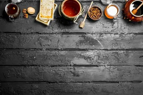 Assortment of different types of honey. Foto stock