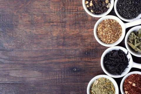 Assortment of dry tea Stock Photos