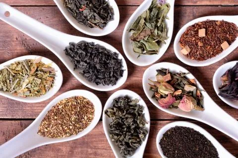 Assortment of dry tea Stock Photos