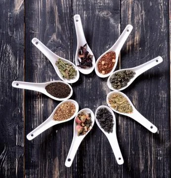 Assortment of dry tea Stock Photos