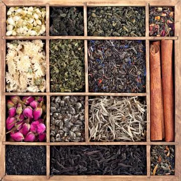 Assortment of dry tea Stock Photos