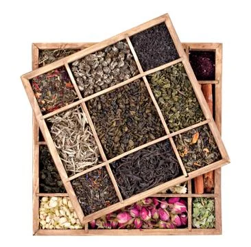 Assortment of dry tea Stock Photos