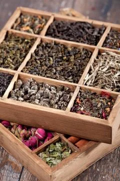 Assortment of dry tea Stock Photos