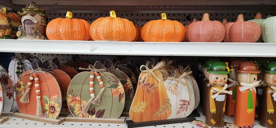 Assortment of fall decorations before Halloween Stock Photos