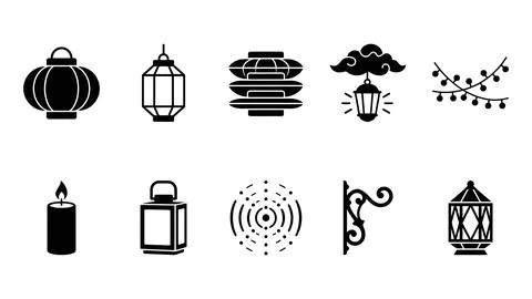 Assortment of festive lighting elements including lanterns, candles and str.. Stock Illustration