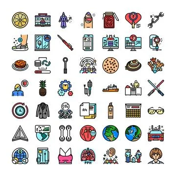Assortment of flat design vector icons collecting various items 스톡 일러스트
