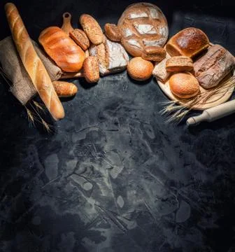 Assortment of fresh baked bread Stock Photos