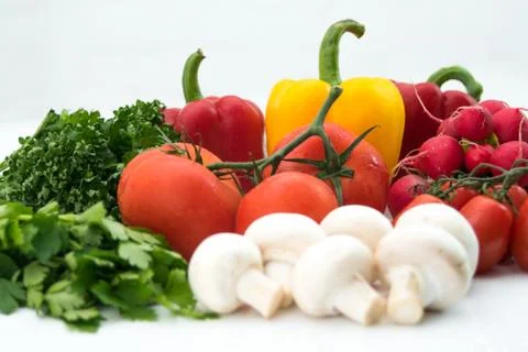 Assortment of fresh herbs and vegetables Stock Photos