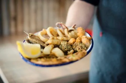 Assortment of fried fish Stock Photos
