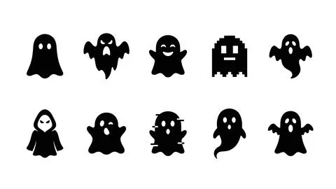Assortment of ghost icons including glitch and pixelated styles for halloween Stock Illustration