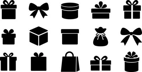 Assortment of gift box and bow silhouettes for diverse retail and seasonal .. Stock Illustration