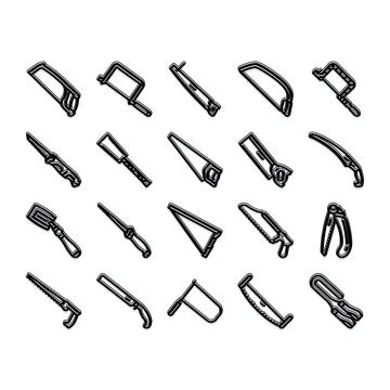 Assortment of hand saws and carpentry tools icons Illustrazione stock