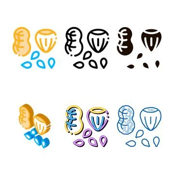 Assortment healthy food nuts vector thin clean line icon Stock Illustration