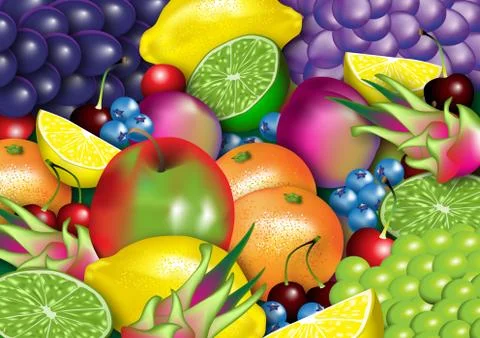 An assortment of healthy fruit Stock Illustration