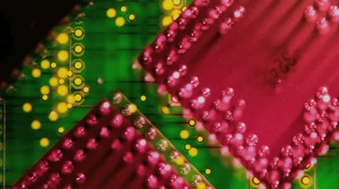 Assortment of integrated circuits against printed circuit board Stock Footage 20543818