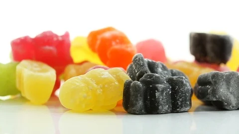 An assortment of jelly babies rotating close up Stock Footage 87857282