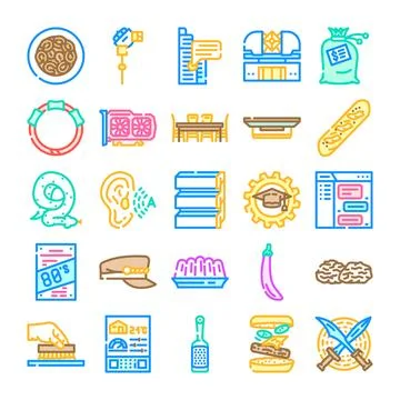 Assortment of linear flat design concept icons Illustrazione stock