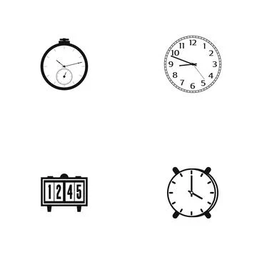 Assortment of measuring time icons in black and white Stock Illustration