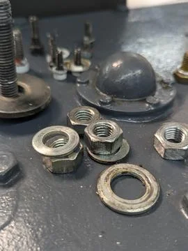 Assortment Of Mechanical Components Prepared For Workshop Tasks Stock Photos