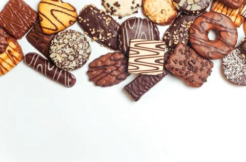 Assortment of mixed biscuits on white background Stock Photos