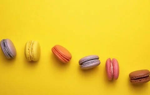 Assortment of multi-colored baked round macarons Fotos Stock
