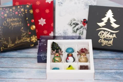 Assortment of multi-colored exquisite chocolates, candy chocolate Stock Photos