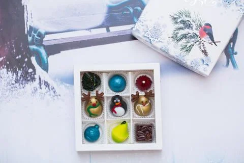 Assortment of multi-colored exquisite chocolates, candy chocolate Stock Photos