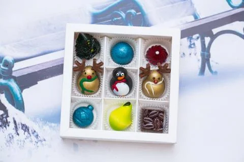 Assortment of multi-colored exquisite chocolates, candy chocolate Stock Photos