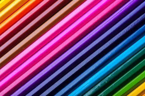 Assortment of multicolored crayons, macro view Stock Photos