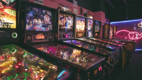 Assortment of Pinball games at classic arcade Detroit 4k Stock Footage 155199809