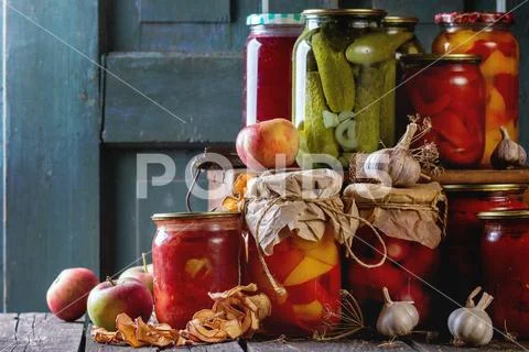 Assortment of preserved food Stock Photos