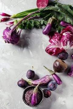 Assortment of purple vegetables Stock Photos