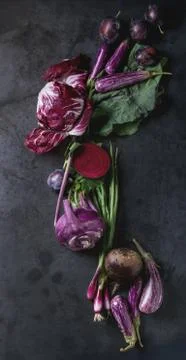 Assortment of purple vegetables Stock Photos