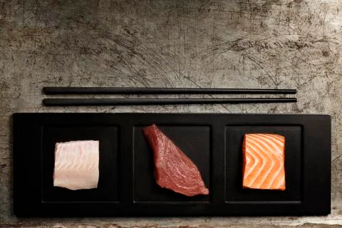 Assortment of raw fish Stock Photos