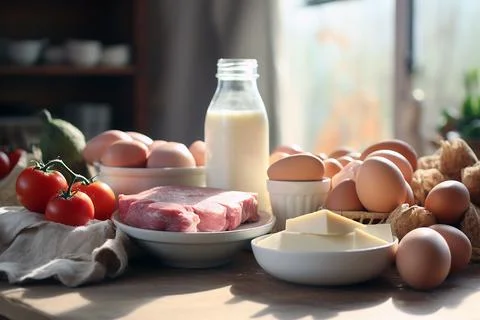 Assortment of raw meat in the kitchen and on the store window Panorama, banne Stock Photos