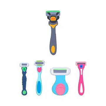 Assortment of sharp razors for personal grooming routine Stock Illustration